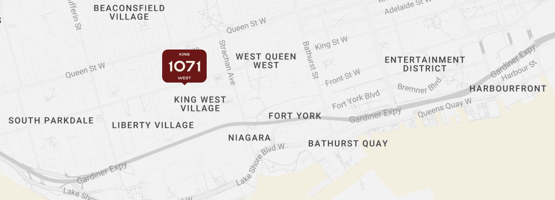 Map showing 1071 King West near King West Village, Liberty Village and West Queen West